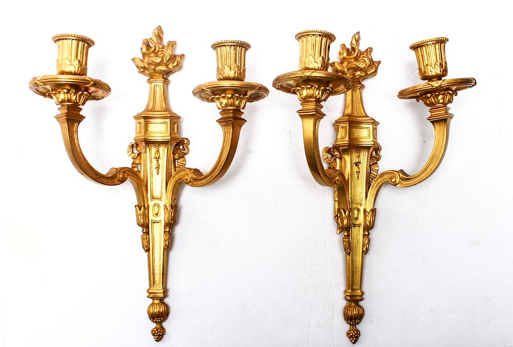 Appraisal: Neoclassical Manner Bronze Sconces Pair Neoclassical manner gilt bronze sconces