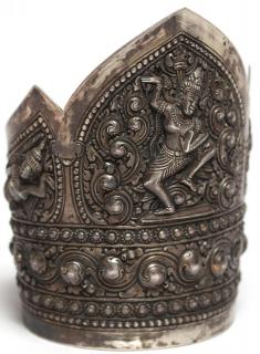 Appraisal: Cambodian Silver Apsara Cuff Bracelet Pre- the peaked band depicting