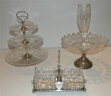 Appraisal: Group of Three Silver Mounted Glass Table Articles Estimate nbsp