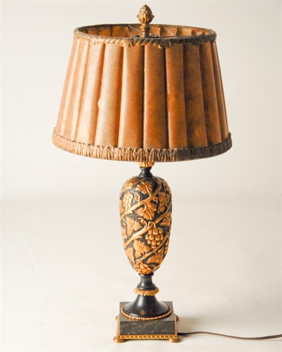 Appraisal: Metal Urn-form Table Lamp gilt grape vine relief marble base