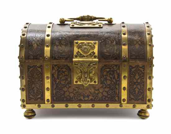 Appraisal: A Gilt Bronze Mounted Leather-Clad Table Casket having a domed