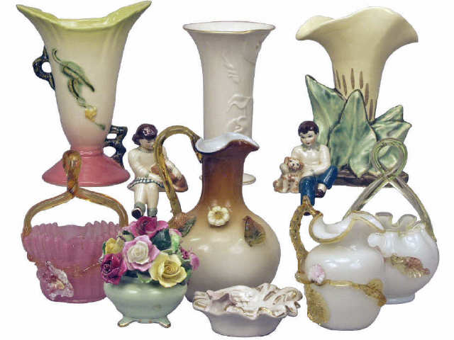 Appraisal: Collection of Bristol style glass including vases and baskets and