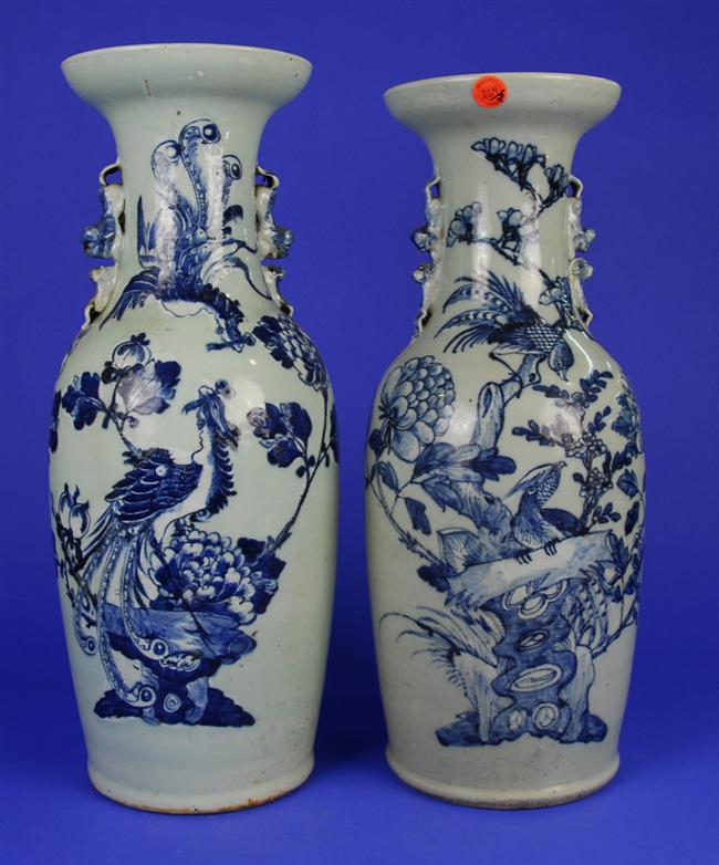 Appraisal: TWO SIMILAR CHINESE COBALT DECORATED CELADON VASES th century with