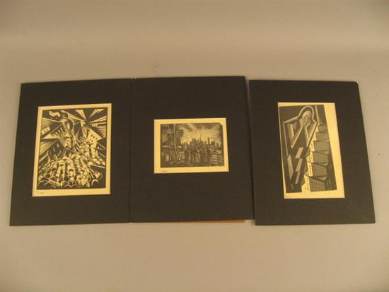 Appraisal: Three Counterfeit Woodblock Prints by E M Washington originally marketed