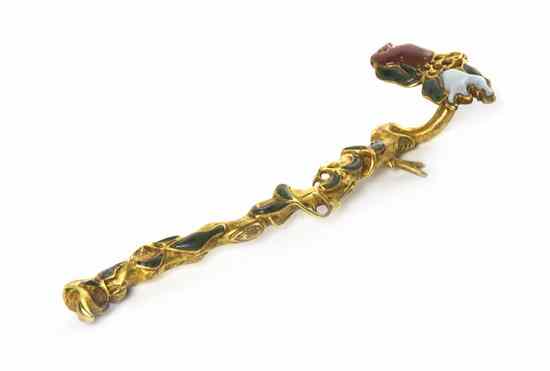 Appraisal: A Gilt Bronze Ruyi Scepter of naturalistic form with inset