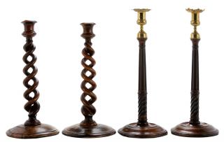 Appraisal: Two Pairs Turned Wood Candlesticks European th th century one