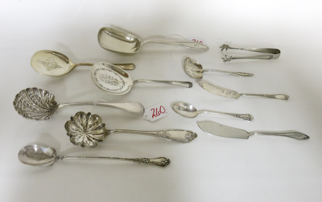 Appraisal: ELEVEN PIECES OF SILVER FLATWARE various serving pieces including American