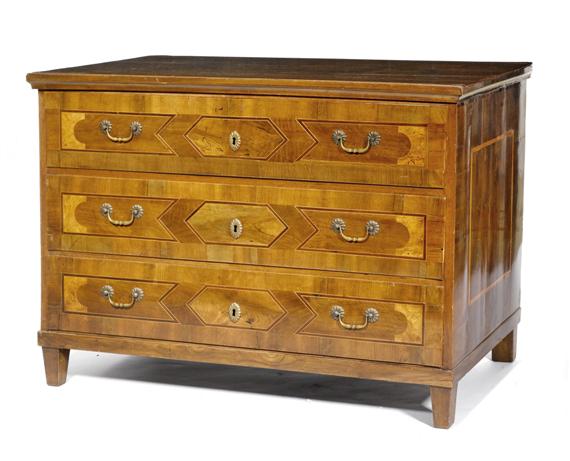 Appraisal: CHEST OF DRAWERS Biedermeier Switzerland Walnut and fruitwood marquetry with