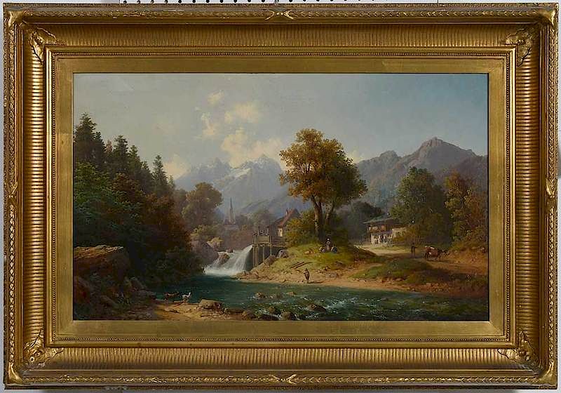 Appraisal: German or Austrian School Painting th century Alpine Landscape unsigned