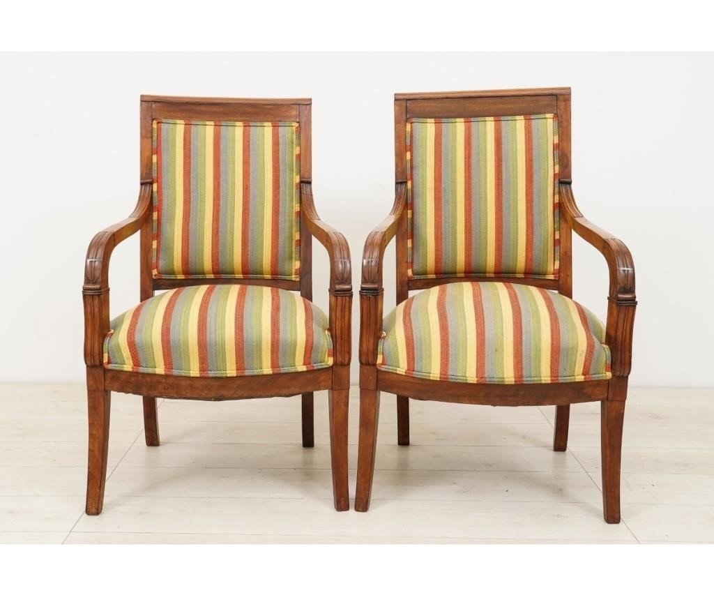 Appraisal: Pair of French fruitwood Bergere's open armchiar th c h