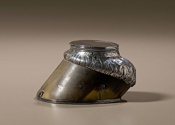 Appraisal: SILVER MOUNTED HORSE SHOE INKWELL BILLIE English early th century