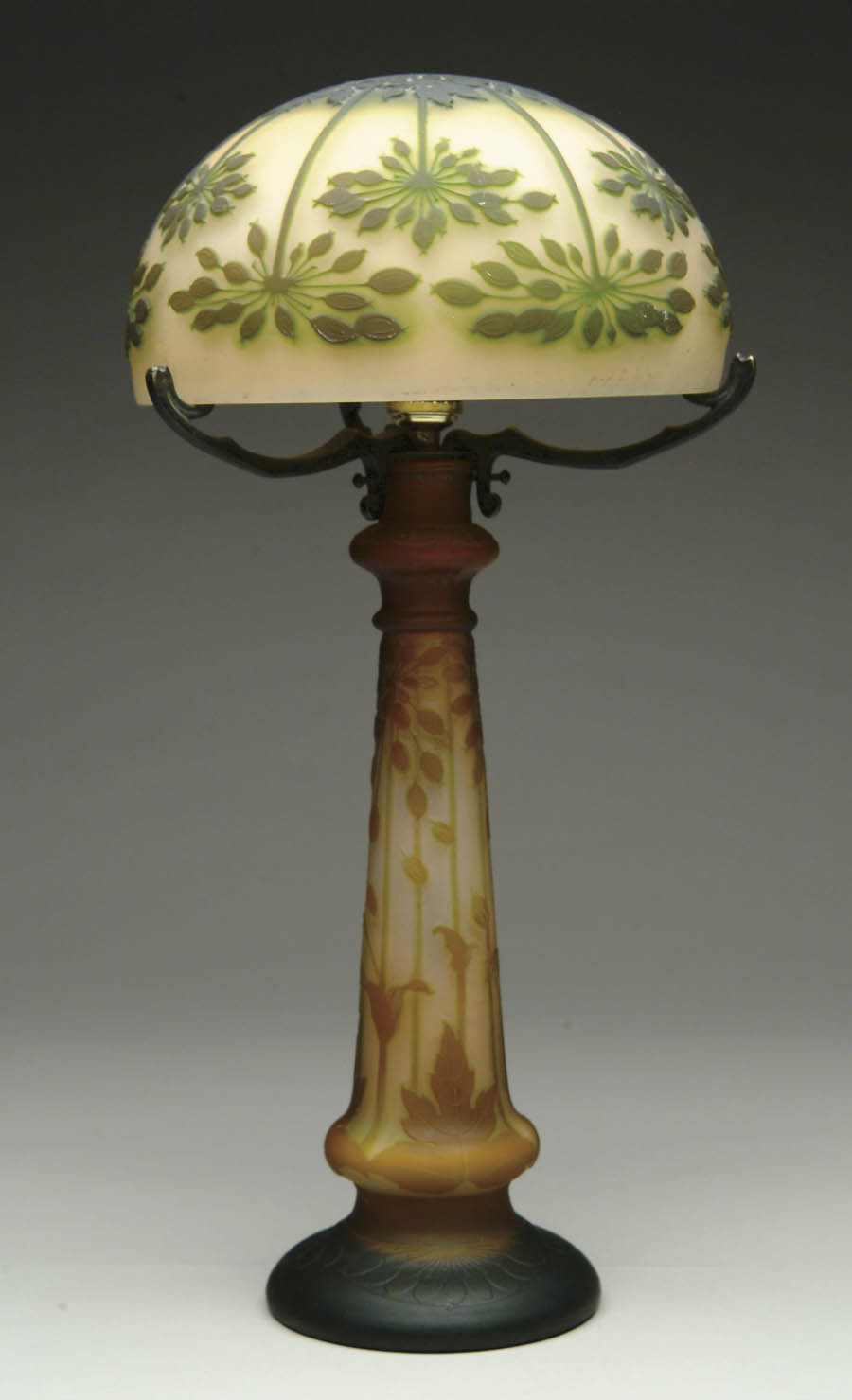 Appraisal: GALL FRENCH CAMEO LAMP Brown and green rosehip shaped fruit