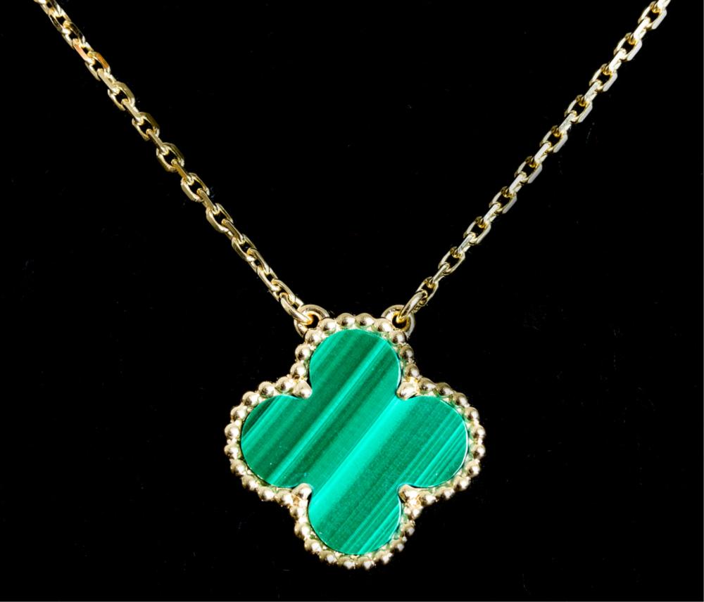 Appraisal: ATTR VCA K YG MALACHITE ALHAMBRA NECKLACEAttributed to Van Cleef