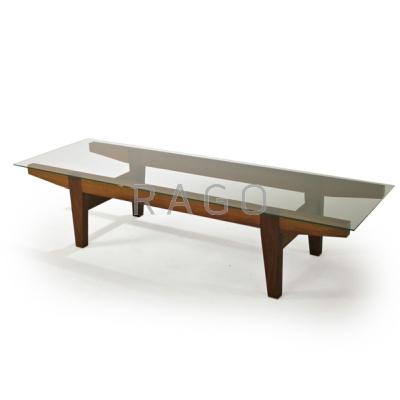 Appraisal: STUDIO Long coffee table s Walnut and glass Unmarked x