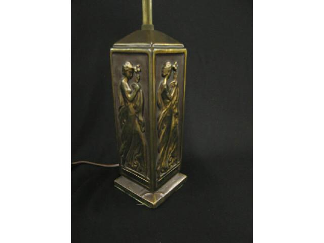 Appraisal: Art Deco Bronzed Table Lamp panels of semi-nude women circa