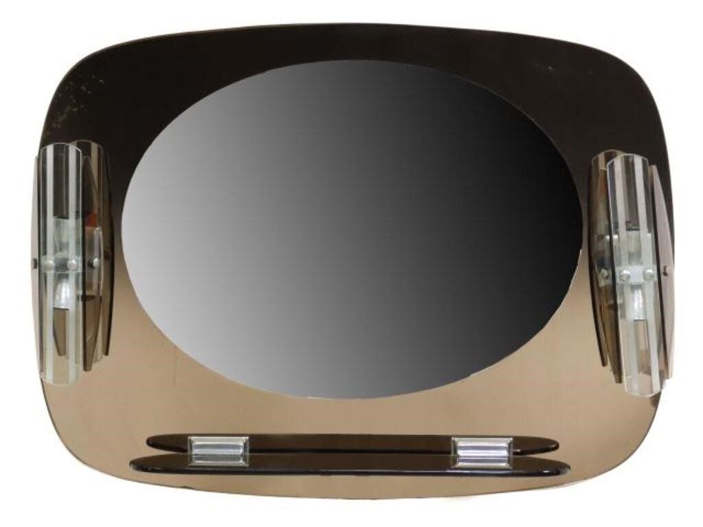 Appraisal: Italian modern bathroom mirror c s smoke glass frame two-light