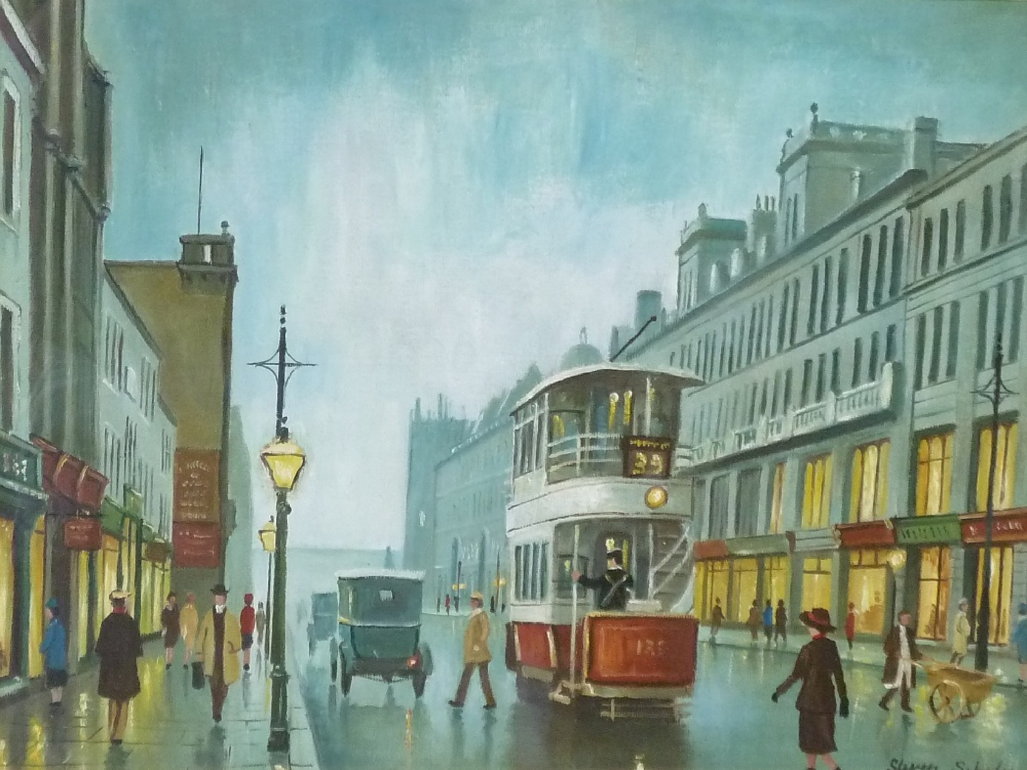 Appraisal: STEVEN SCHOLES B OIL PAINTING ON BOARDDeansgate Manchester with distant