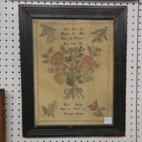 Appraisal: Sampler floral saying by Maria Burgess aged Yarmouth Norfolk Fear