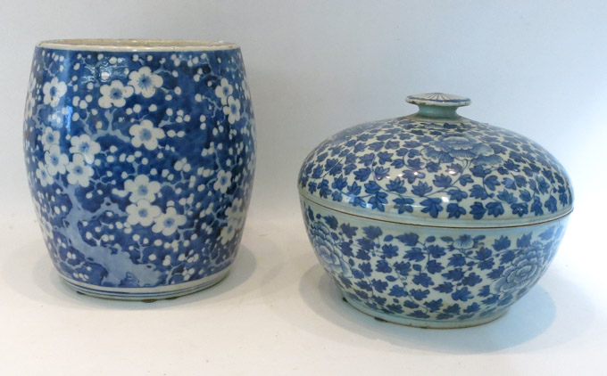 Appraisal: TWO CHINESE BLUE AND WHITE PORCELAINS hand painted underglaze lidded