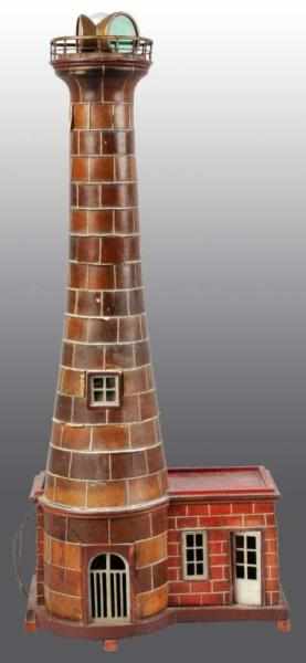 Appraisal: Wooden Folk-Art Beacon Tower Display Description Clockwork mechanism inside operates