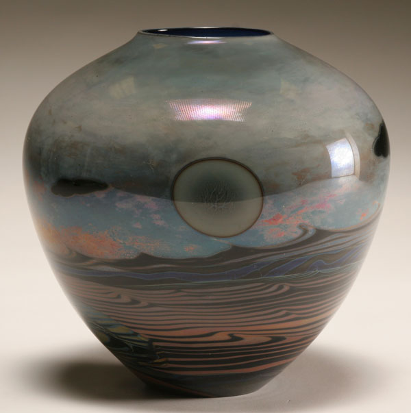 Appraisal: John Lewis American art glass moon vase c Silver orb