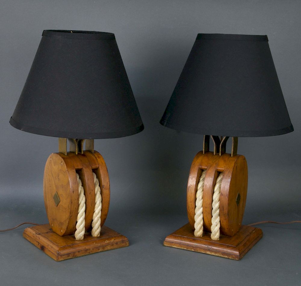 Appraisal: Pair of Vintage Decorative Ship's Block Lamps Pair of Vintage