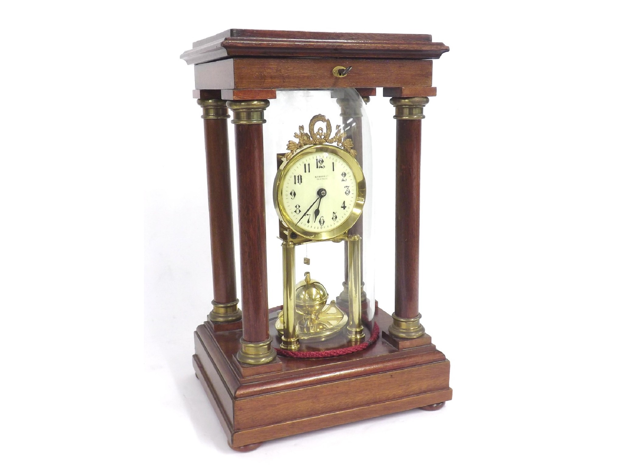 Appraisal: Gustav Becker torsion portico mantel clock the back plate bearing