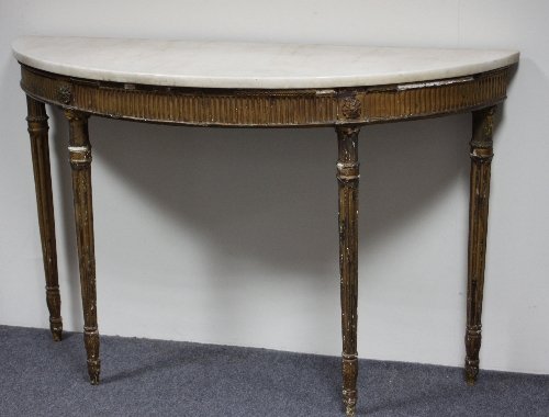 Appraisal: A mid th Century half-round console table with marble top