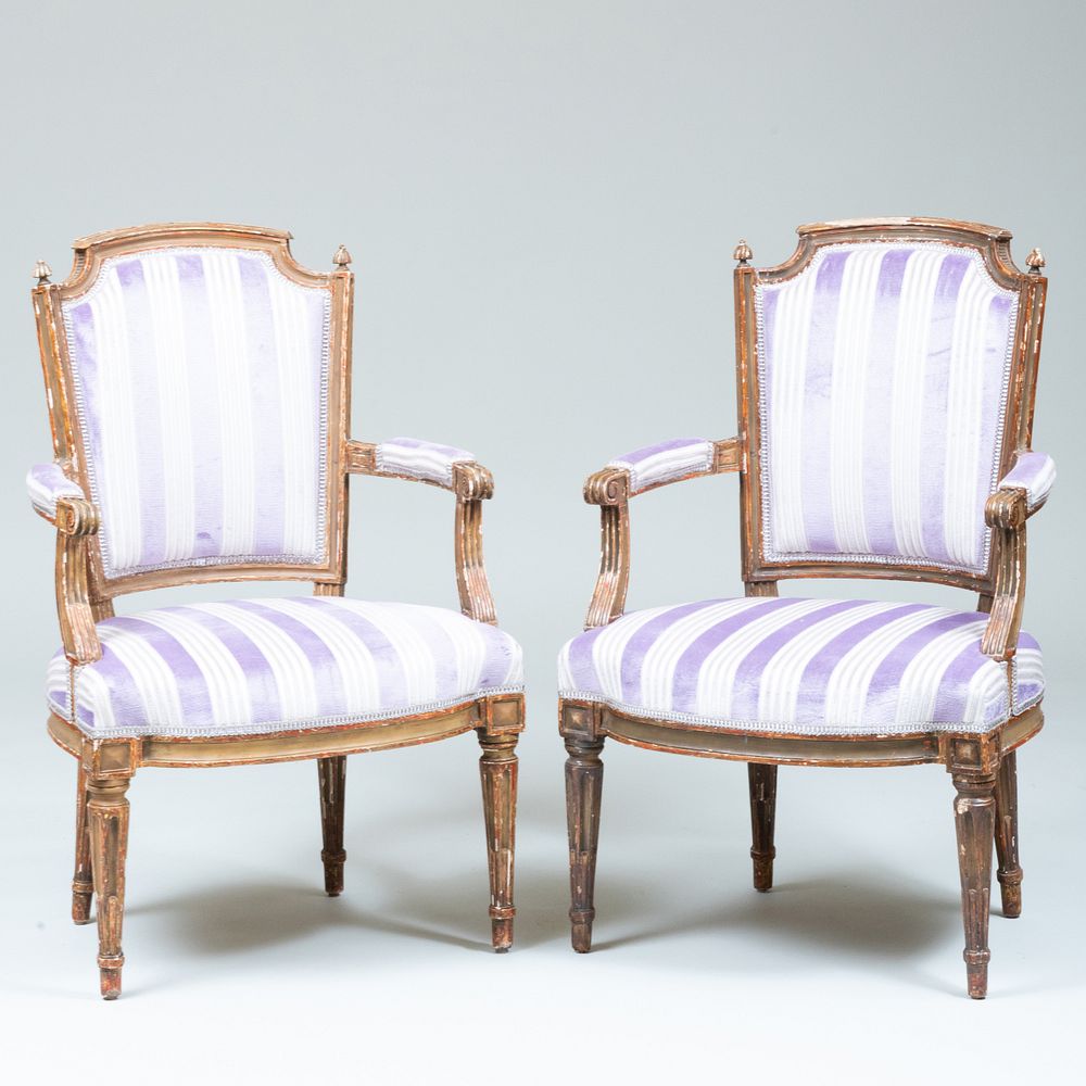 Appraisal: Pair of Louis XVI Style Painted and Parcel-Gilt Fauteuils en