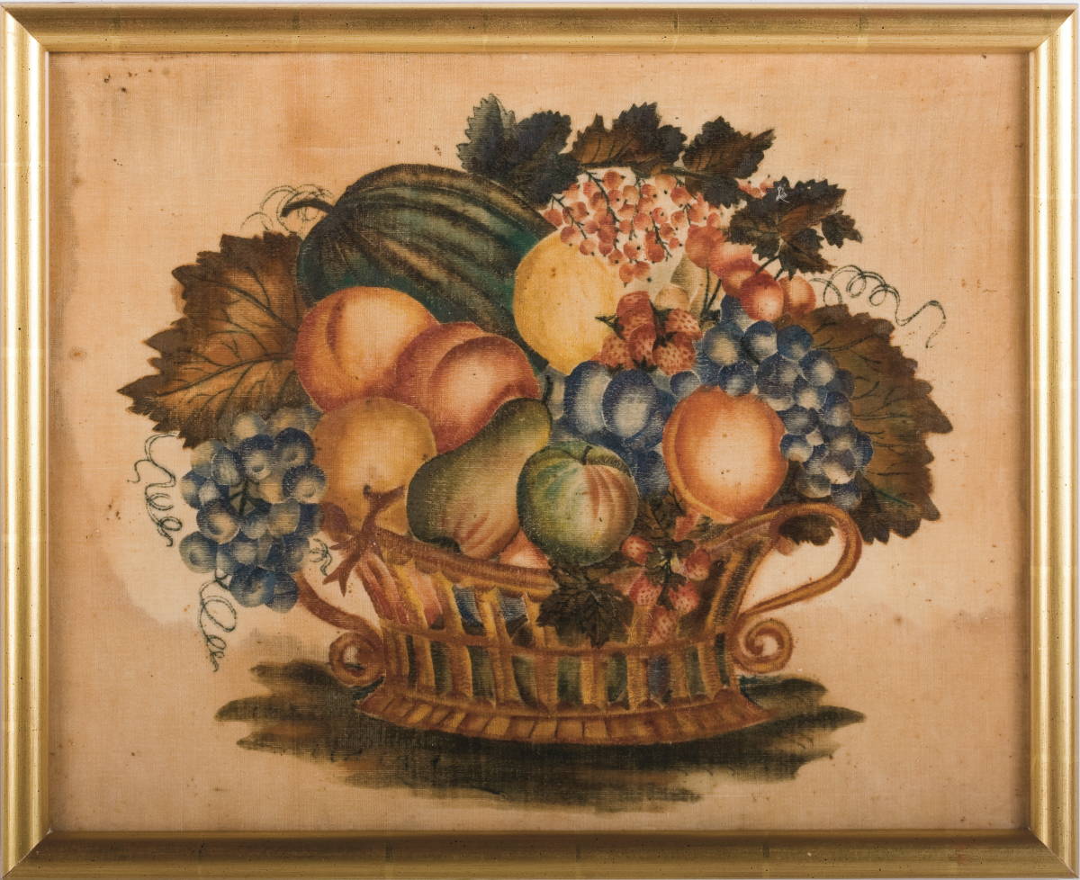 Appraisal: AMERICAN THEOREM PAINTING OF A BASKET OF FRUIT CIRCA Depicting