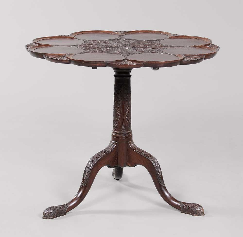 Appraisal: Chippendale Carved Mahogany Tea Table British th century leaf-carved tilting