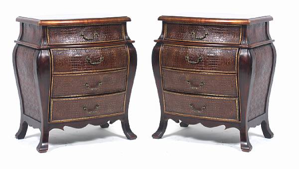 Appraisal: A pair of Portugese style leather embossed commodes height in