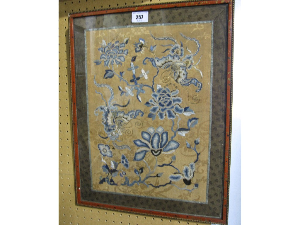 Appraisal: Framed oriental embroidered panel