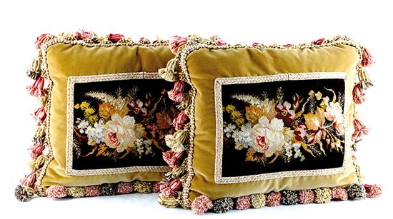 Appraisal: Pair needlepoint pillows matching floral panels and perimeter tassles x