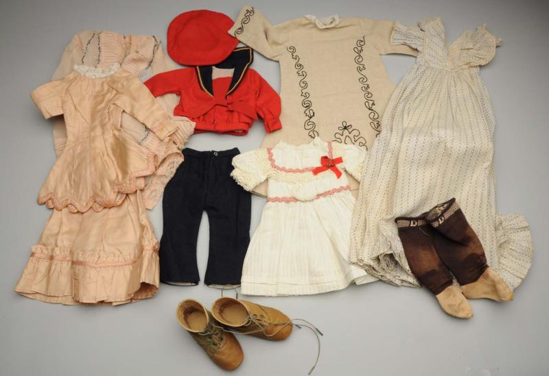 Appraisal: Lot Of Clothing For Antique Dolls Antique items include leather