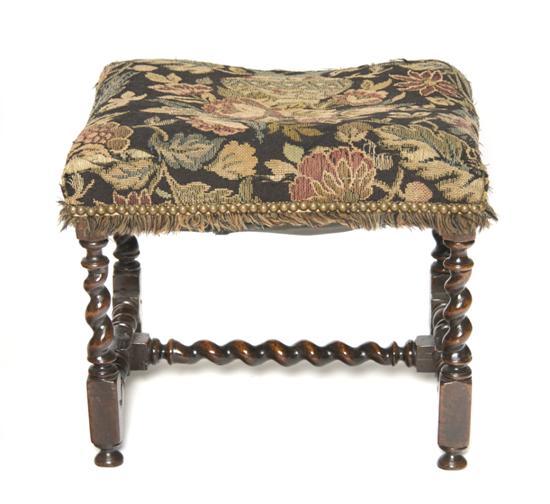 Appraisal: William and Mary Style Footstool having rectangular tapestry upholstered top