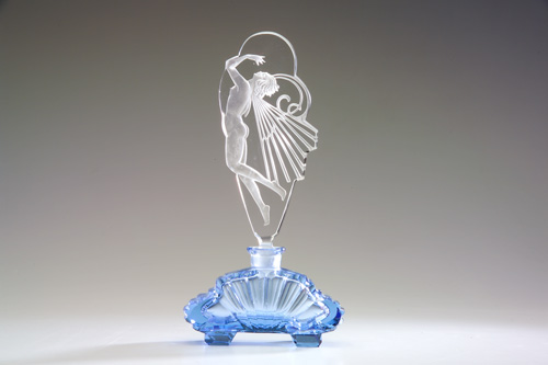 Appraisal: CZECHOSLOVAKIAN Perfume bottle in blue and clear crystal s Stenciled