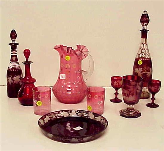 Appraisal: Ten pieces of glass including three ruby flash decanters two