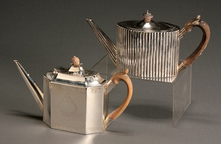 Appraisal: Two George III Silver Teapots The first Charles Hougham London