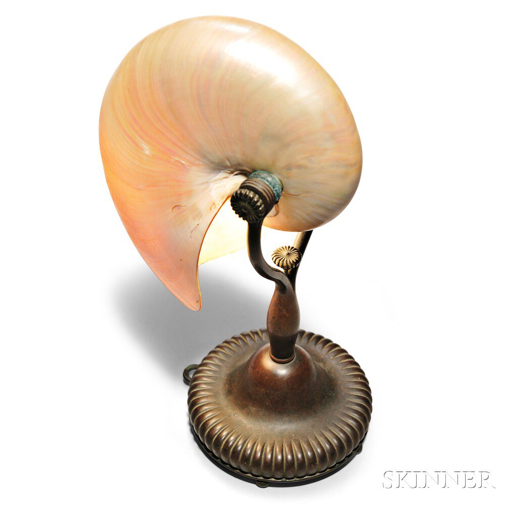 Appraisal: Tiffany Studios Nautilus Lamp Natural shell bronze New York early