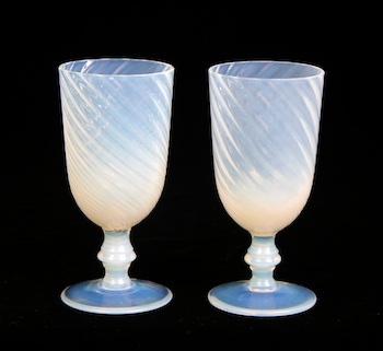 Appraisal: Attributed Fenton White Opalescent Goblets A pair Fenton glass goblets