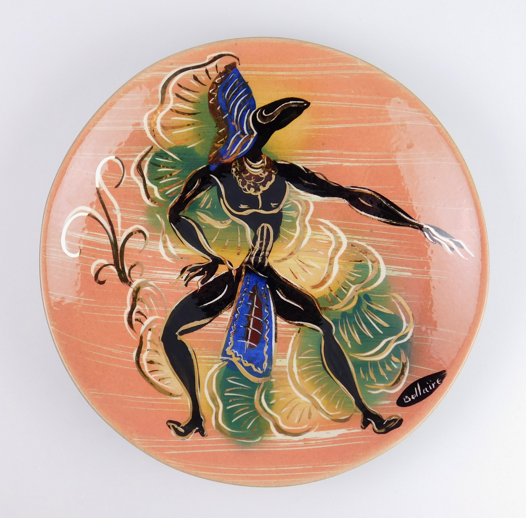 Appraisal: California pottery Marc Bellaire - ' Jungle' ashtray depicting warriors