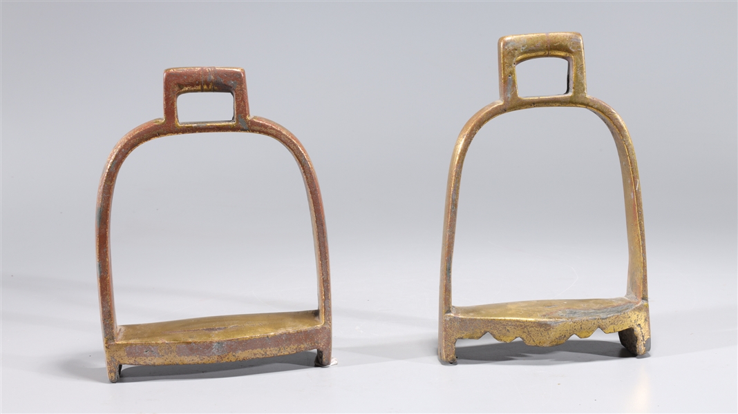 Appraisal: Pair of antique Indian gilt metal stirrups th century or