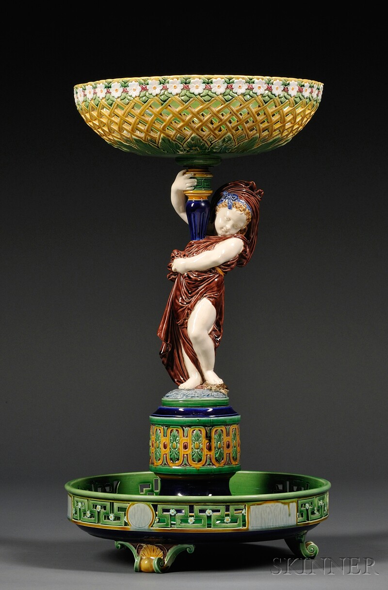 Appraisal: Minton Majolica Figural Centerbowl England late th century with a