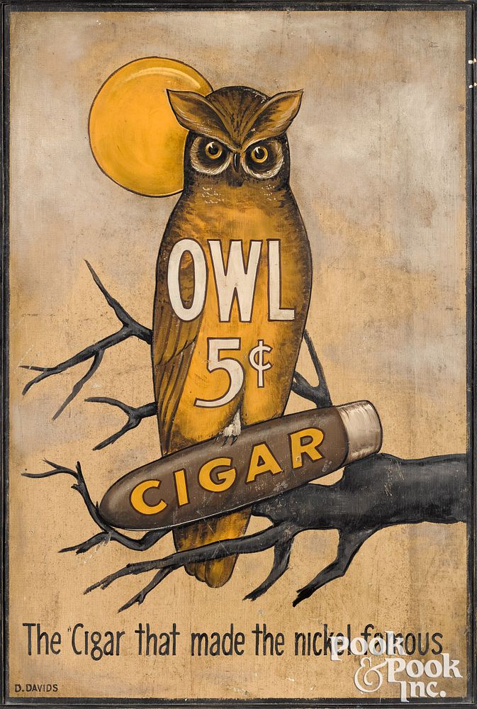 Appraisal: Painted pine Owl Cigar trade sign early th c Painted