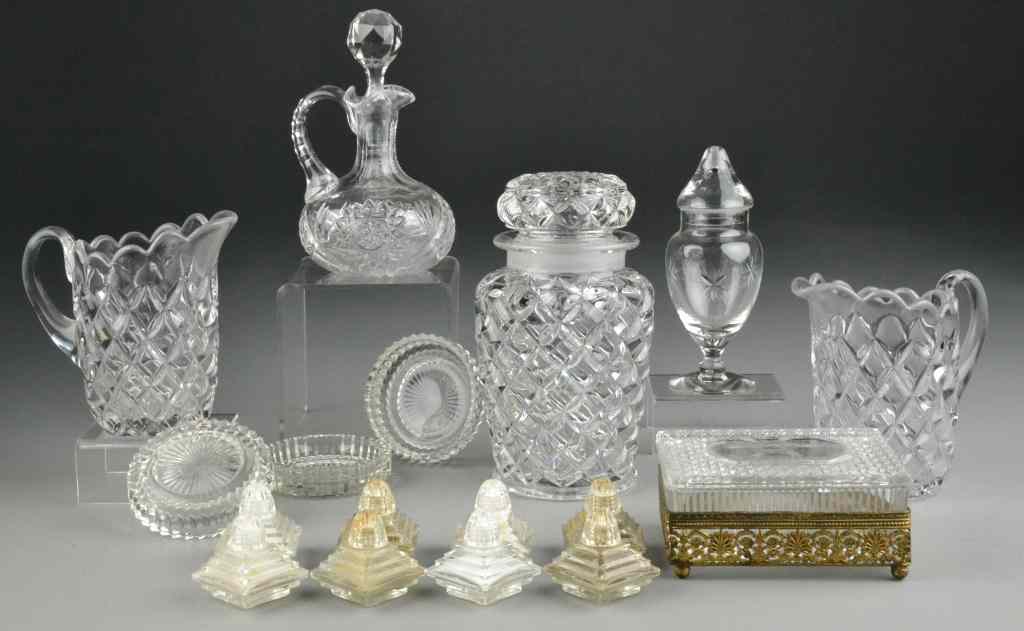 Appraisal: Pcs GlasswareConsisting of cruets pitchers salt cellars boxes and coasters