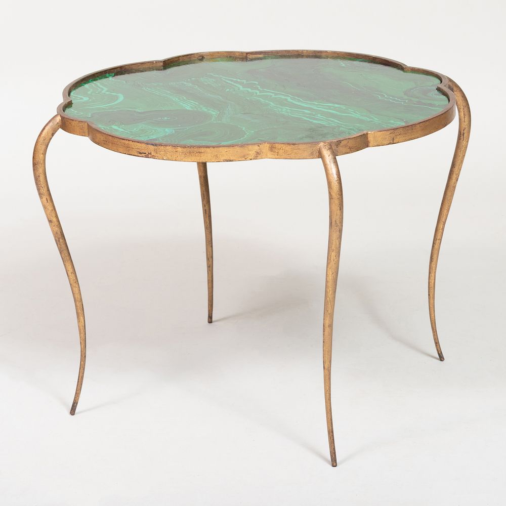 Appraisal: Ren Prou Gilt-Metal and Faux Malachite Painted Side Table x