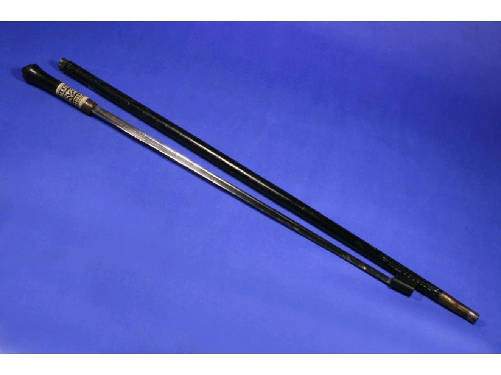 Appraisal: AN INDIAN SWORD STICK with ebonised case the terminal with