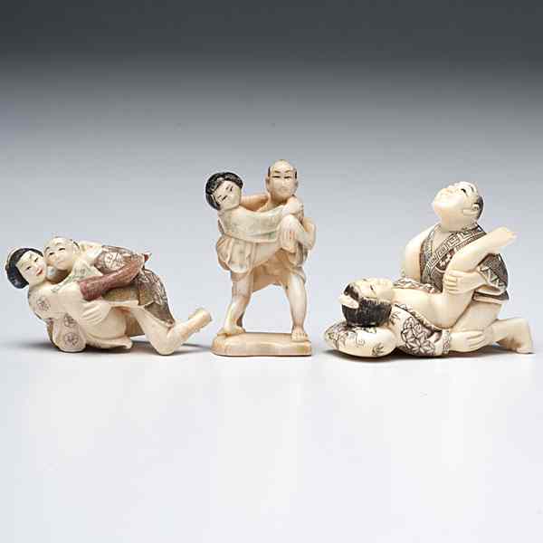 Appraisal: Japanese Erotic Netsukes Japanese a group of four carved and