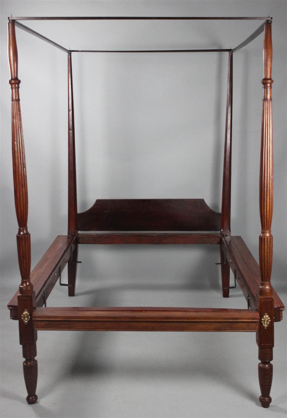 Appraisal: FOUR POST MAHOGANY BED FRAME WITH SIDE RAILS having pencil